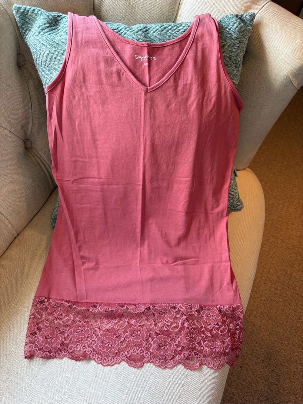 Suzy Shier Rose Pink Lace-Hem Tank Top